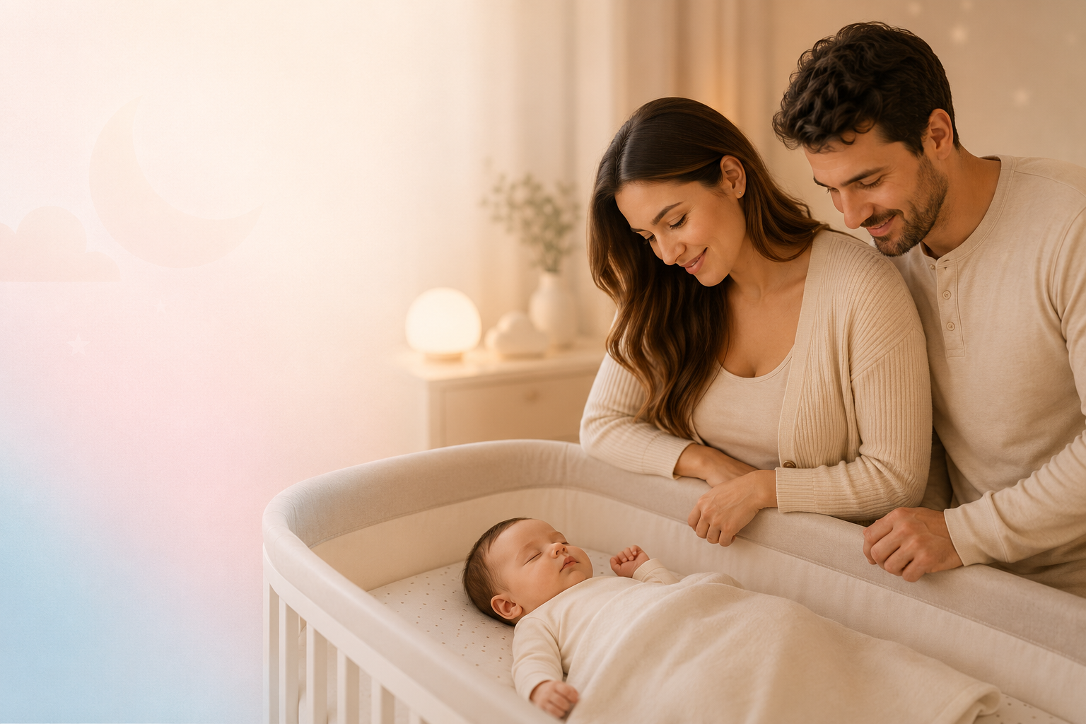 Bebeklerinin yanında duran mutlu bir aile
